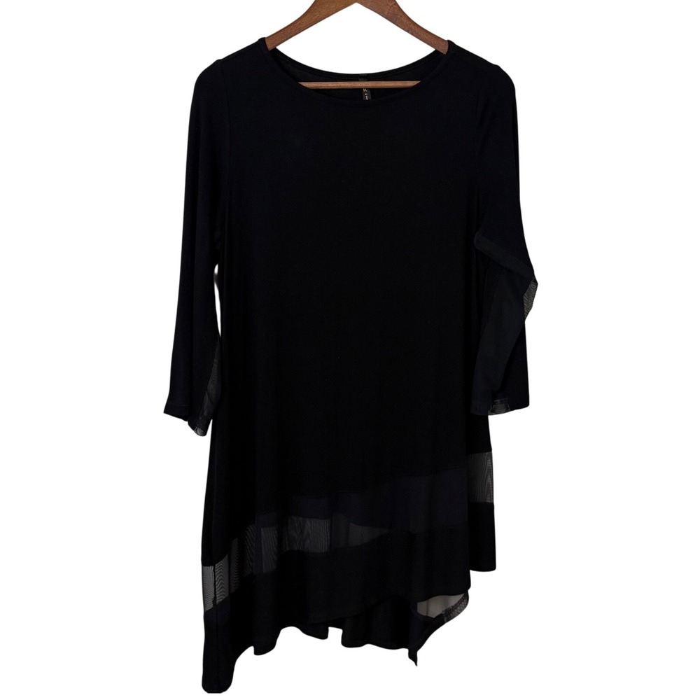 IC by Connie K Tunic Black Bamboo Lagenlook Quiet Luxury‎ Sheer Women's Small